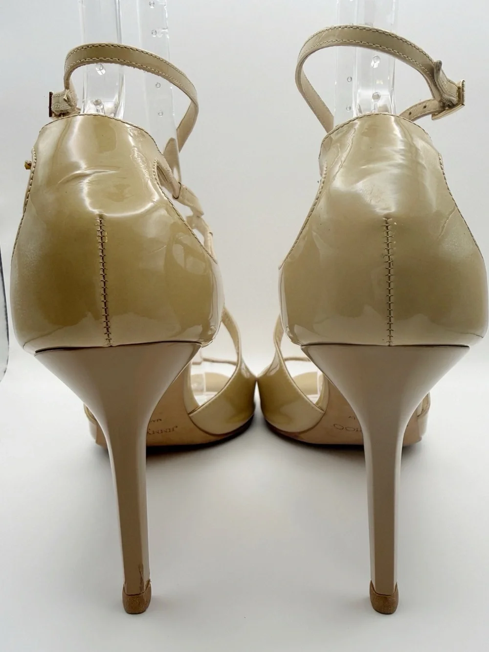 Jimmy Choo Ivette Patent Leather Strappy Sandal Heel Nude Beige Stiletto Shoe 40